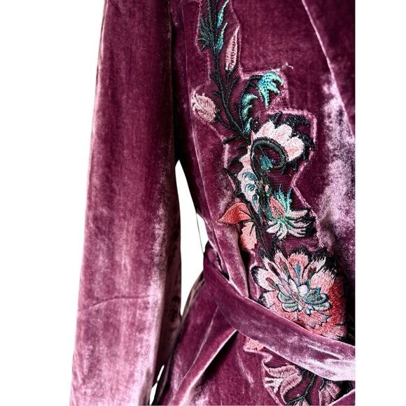 Free People Perfectly Illusion Velvet Jacket size 6 Embroidered Belted Floral Bu - Picture 13 of 15